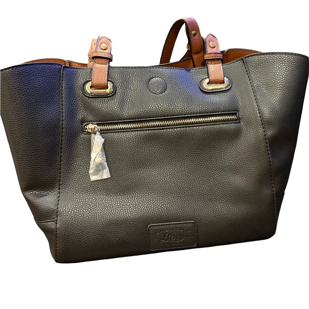 NWT G.H. Bass & Co. Black and Brown Structured Tote Bag - Picture 3 of 11